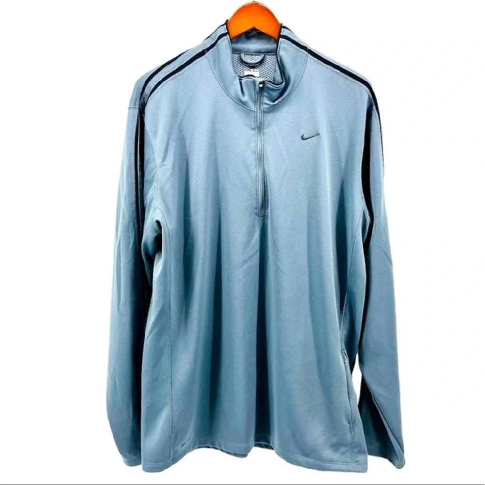 Nike Fit Dry Mens Quarter Zip Pullover Shirt Gray Black Striped Sleeves size XL